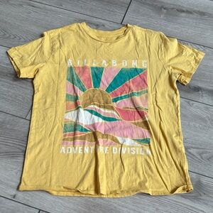 Billabong Yellow Sunset Graphic Tee with Pink & Teal Accents